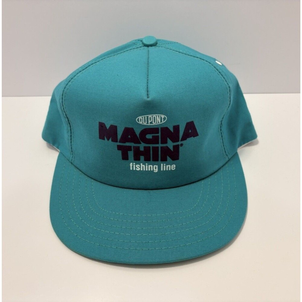 Vintage DuPont Magna Thin Fishing Line Snapback Trucker Hat Cap Teal Made USA